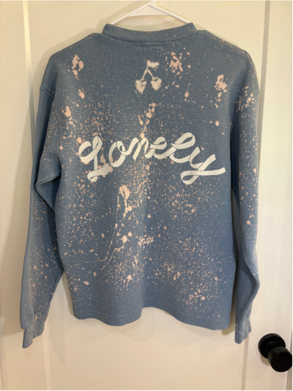 Lonely Ghost Waffle Knit Long Sleeve Bow Ribbon Custom Bleach Cherry Blue Small